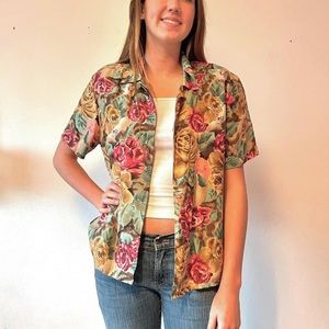 100% silk 80s floral print blouse
